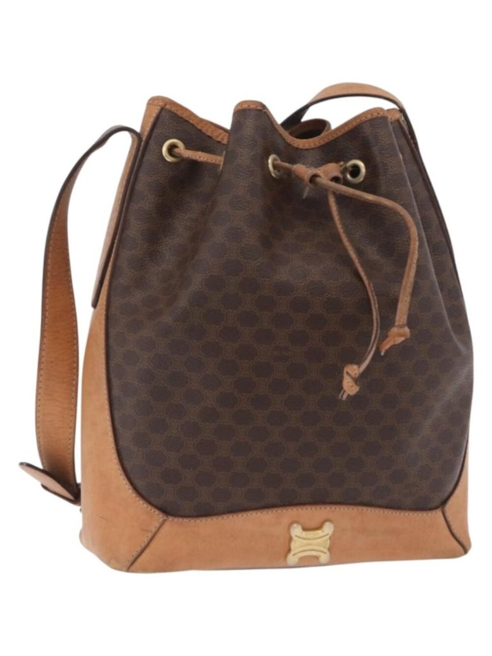 CELINE Macadam Shoulder Bag PVC Brown Gold Tone